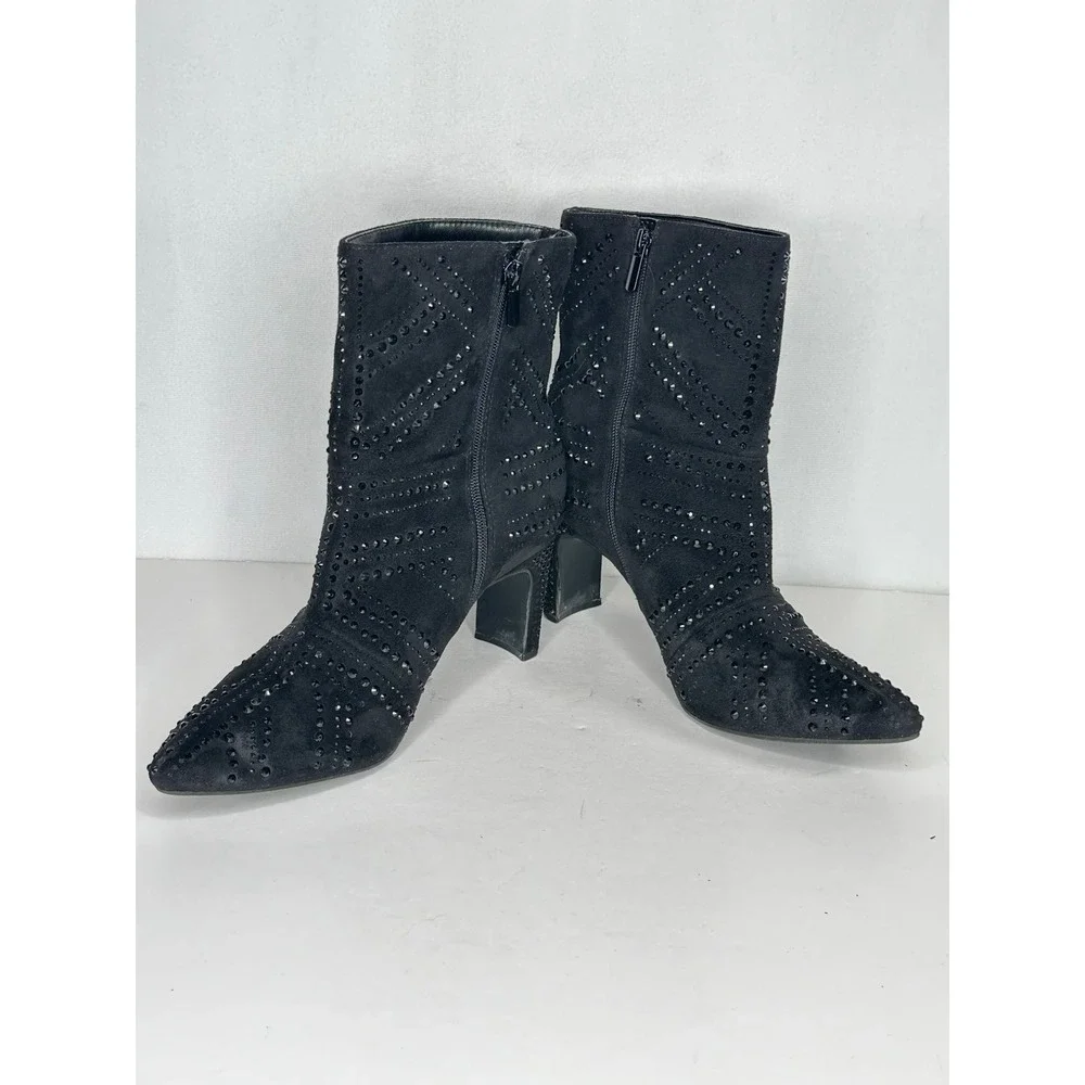 INC International Concepts Vyomi Black Rhinestone Studded Ankle Boots Womens 11M